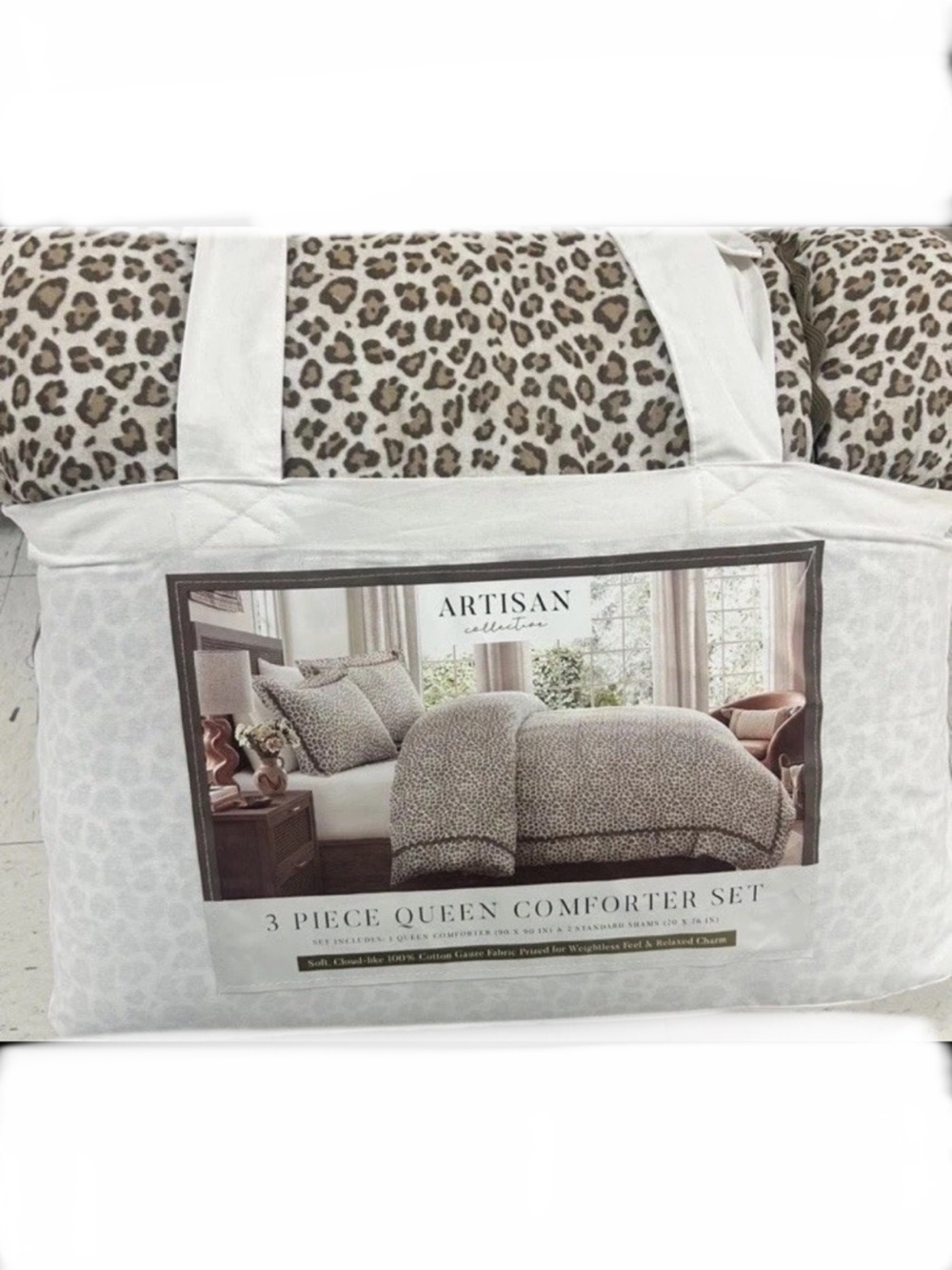 Artisan Cotton Gauze Queen Brown Animal Print Comforter Set 90”x90”